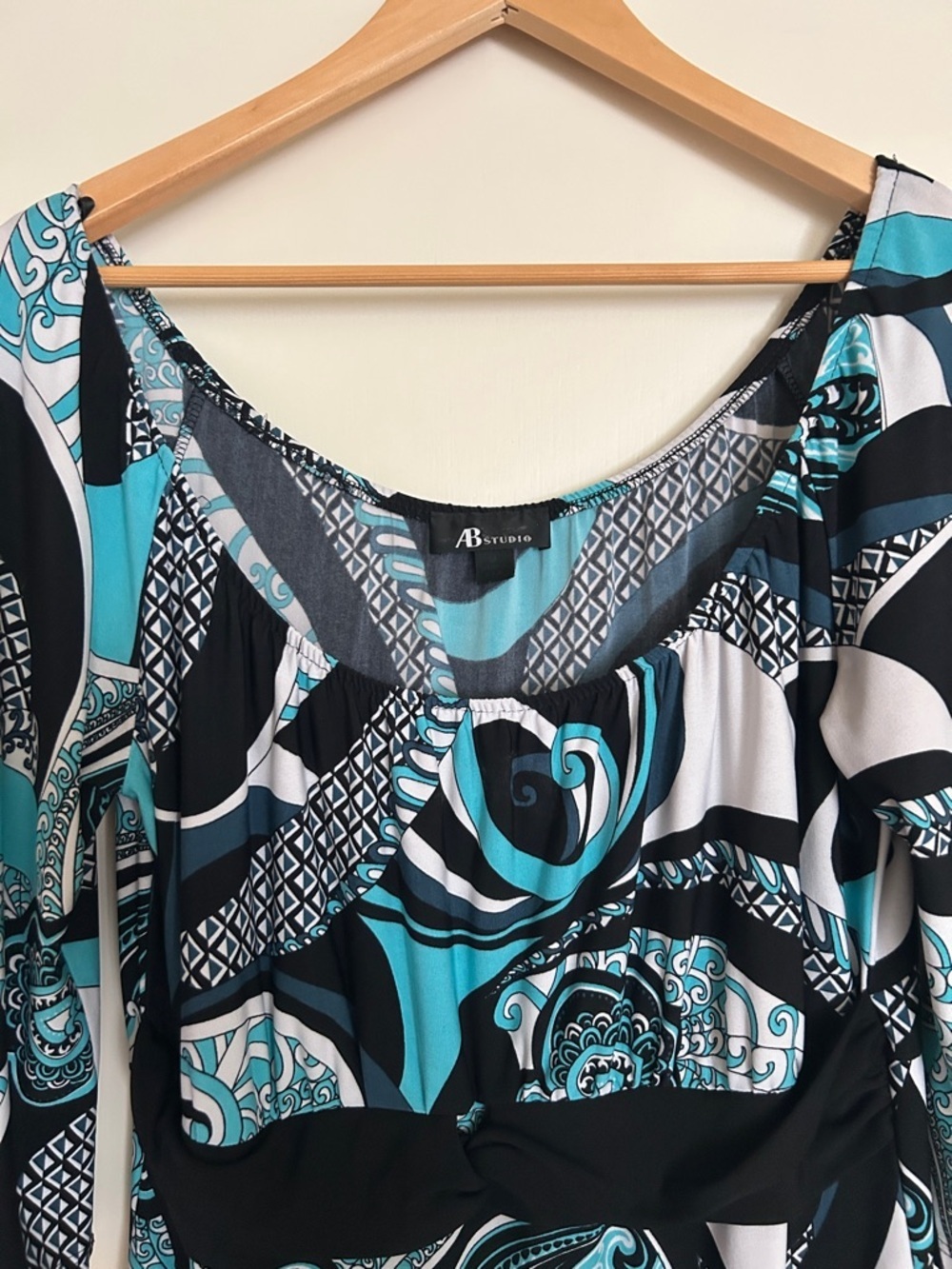 AB Studio Turquoise Black White Printed Top - Picture 9 of 12